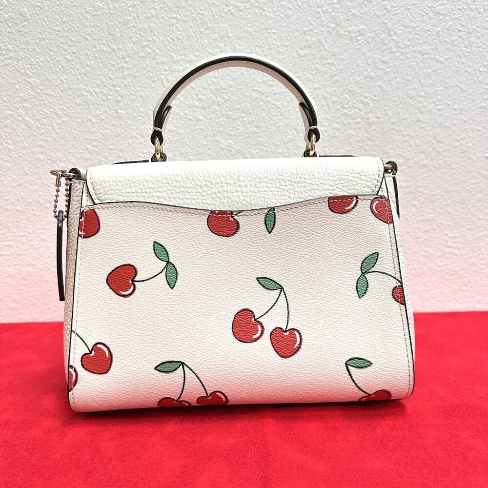 Coach Morgan Top Handle Satchel Bag CF419 in Chalk Leather & Cherry Print - EUC - Picture 4 of 15